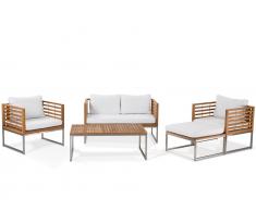Gartenmöbel Set Holz 4-Sitzer Auflagen weiss BERMUDA