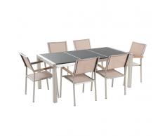 Gartenmöbel Set Naturstein schwarz poliert 180 x 90 cm 6-Sitzer Stühle beige GROSSETO