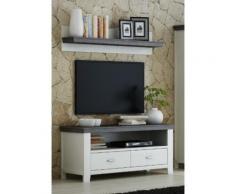 LAVENTE TV-Lowboard + Wandboard SET Fronten Kiefer massiv weiß - trüffel