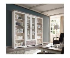 CORDOBA 2x Regale + Vitrine Bibliothek Kiefer massiv weiss/taupe lackiert