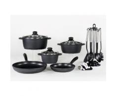 KRÜGER Aluguss-Kochserie 15-teilig schwarz, Ø 16, 20, 20, 24, 28 plus Küchenhelfer-Set