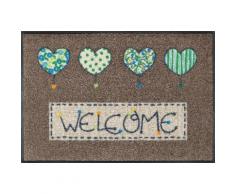 Fußmatte »Welcome Hearts« braun, L/B: 75/50cm, 7mm, fußbodenheizungsgeeignet, strapazierfähig, WASH+DRY BY KLEEN-TEX