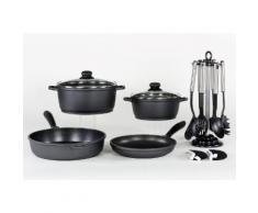 KRÜGER Aluguss-Kochserie 13-teilig schwarz, Ø 20, 24, 24, 28 plus Küchenhelfer-Set
