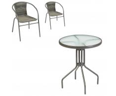 Gartenmöbel-Set Larissa (rund, Cafétisch, 2 Stapelstühle, grau)
