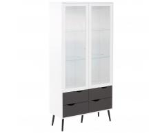 Vitrine Oslo (2 Türen, 4 Schubladen, schwarz-weiß)