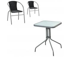 Gartenmöbel-Set Larissa (60x60, Cafétisch, 2 Stapelstühle, schwarz)