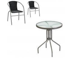 Gartenmöbel-Set Larissa (rund, Cafétisch, 2 Stapelstühle, schwarz)