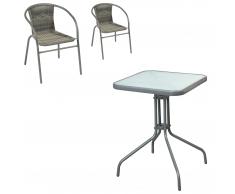 Gartenmöbel-Set Larissa (60x60, Cafétisch, 2 Stapelstühle, grau)