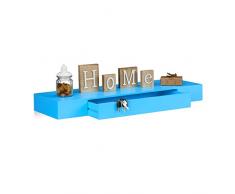 Relaxdays Wandregal mit Schublade, hängend, Design, 25cm tief, Wohnzimmer, Wandschublade, Wandboard, blau