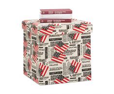 Relaxdays Sitzhocker mit Stauraum, faltbare Sitztruhe, Aufbewahrungsbox mit Deckel, HxBxT 38 x 38 x 38 cm, weiÃ-rot