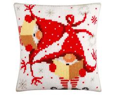Vervaco Kreuzstichkissen Singende Wichtel, Stickbild vorgezeichnet Kreuzstichpackung Kissen, vorbezeichnet, Baumwolle, Mehrfarbig, 40 x 40 x 0,3 cm