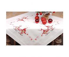 Vervaco Tischdecke Singende Wichtel, Stickbild vorgezeichnet Bedruckte Decke mit Webrand, Baumwolle, Mehrfarbig, 80 x 80 x 0,3 cm