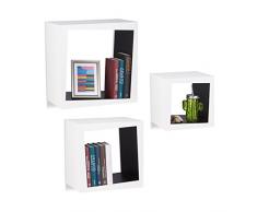 Relaxdays Wandregal 3er Set quadratisch 25cm Tiefe Bücher CDs DVDs Wohnzimmer Kinderzimmer Deko, weiÃ-schwarz