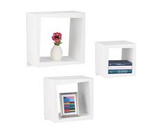Relaxdays Wandregal 3er Set quadratisch 25cm Tiefe Bücher CDs DVDs Wohnzimmer Kinderzimmer Deko, weiÃ