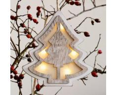 LED-Fensterdeko Baum, 20x17x2 cm, Holz und Kunststoff, weiß