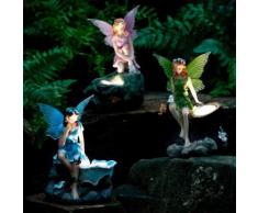 Gartenfiguren Elfen, 3er-Set mit Solar-LED-Lampen