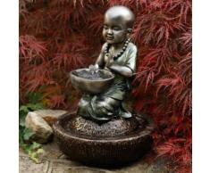 Gartenbrunnen betender Mönch, 42x29x29cm, Polyresin, grün gold