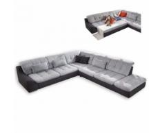 ROLLER Ecksofa, Eckcouch - silber-graphit - mit Funktionen - Anstellhocker rechts