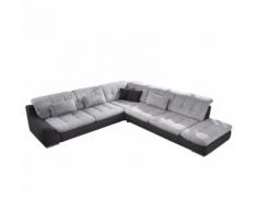 ROLLER Ecksofa, Eckcouch - silber-graphit - Kopfpolsterverstellung - Anstellhocker rechts