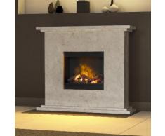 muenkel design Venezia Elektrokamin Opti-myst: Fossil Stone poliert, Cremeweiß - ohne Heizung, mit Dekoholz (OMC 400) - M