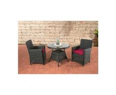CLP Poly-Rattan Sitzgruppe QUITO, 5 mm Rund-Geflecht, Alu-Gestell (2 Sessel, Tisch rund Ø 90 cm) ideal für Balkon und Terrasse
