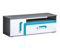 Easy Möbel (DM) Jugendzimmer - TV-Unterschrank Oskar 17, Farbe: Anthrazit / Weiß / Blau - 42 x
