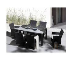 Gartenmöbel Set Rattan dunkelbraun Tisch 160 x 90 cm 6-Sitzer Kissen weiss ITALY
