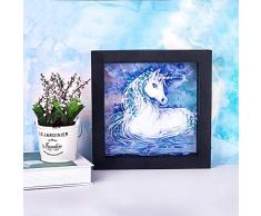 Einhorn-LED-Nachtlicht zum Aufhängen, 3D-Illusionslampe, Bilderrahmen-Licht, Einhorn, Party-Zubehör, USB/Batterie, opearted Tischlampe für Wohnzimmer, Schlafzimmer, Geburtstag, Party-Geschenk Modern Blau, Einhorn