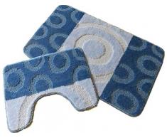 oKu-Tex Badematte, Badteppich, Badvorleger, WC-Vorleger, Set 2 teilig, rutschfest & waschbar, langflor, antirutsch, blau, hellblau, 60 x 100 cm 50 x 60 cm, 2