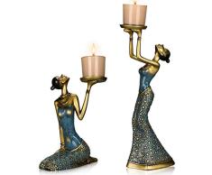 MRealGal Antike Beauty Dekorative Kerzenhalter Set mit 2 funktionalen Couchtisch-Dekorationen - Tafelaufsatz für Esszimmer/Wohnzimmer - Beste Hochzeit/Geburtstag/Jahrestag-Geschenk, blau, S