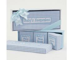 Mopec ea373.03 – 4-er Set Aufbewahrungsboxen mit Deckel gefüttert in Stoff Vichy blau verziert in Einer Box weiß mit eine Schleife, Pack mit 1 Stück