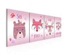 Bilder Kinderzimmer Tiere Wandbild 160 x 50 cm Vlies - Leinwand Bild XXL Format Wandbilder Wohnzimmer Wohnung Deko Kunstdrucke Pink 4 Teilig - MADE IN GERMANY - Fertig zum Aufhängen 019746a