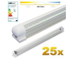 LEDVero 25x SMD LED Röhre 60 cm inklusive Fassung in neutralweiss- Leuchtstoffröhre T8 G13 Tube transparent Abdeckung - Lichtleiste mit 8 W, 800lm- montagefertig