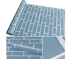 Tapete 3D PVC rote Ziegeltapete selbstklebend Retro Ziegelstein Wand Papier Abnehmbare Wand Wandbild Vinyl Abziehen und Kleben Regal Papier für Wand Bad Küche Backsplash 17.7×118.1 Blue Brick