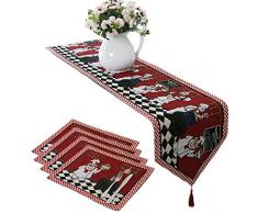 MeMoreCool Haustierhaus American Rustikaler Stil Tischläufer Jacquard Baumwolle Tischläufer verspielten Chef Design Bettläufer Kaffee Tisch Läufer und Tischsets 1*Runner with 4*placemats