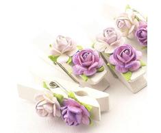 Summer-Ray 50 Handgefertigtes Maulbeer Blume Mini weiß Holz Wäscheklammer Hochzeitsgastgeschenke Dekoration Verziert White-Lavender