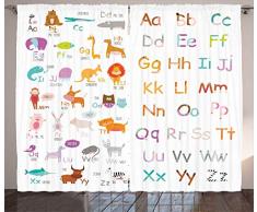 Lunarable Alphabet-Vorhänge, Kinderzimmer, Lernspiele, lustige Tiere mit Buchstaben, lustige Zeichentrickmuster, Wohnzimmer, Schlafzimmer, Fenstervorhänge, 2 Paneel-Set, 274 x 213,4 cm, Mehrfarbig
