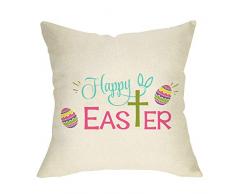 Fbcoo Happy Ostern Überwurf Kissenbezug Dekorative Urlaub Kissen Fall Osterei Kreuz Schild, Bauernhaus Frühling Home Dekorationen Quadratische Kissenbezug Dekor für Sofa Couch 45,7 x 45,7 cm Baumwolle Leinen