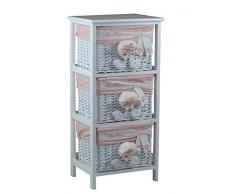 Decozen Schubladenschrank mit 3 Schubladen, weißer Holzrahmen, Weide, rosa Stofffutter, niedliche Bären-Dekoration, Fliege, Details, Herz-Design, Aufschrift My Home grau