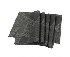 SIPLIV Tischsets Set aus 6 Kreuzgewebe gewebt Vinyl Wärmedämmung Flecken beständiges Tischset für Küche Esstisch waschbar Tischsets - schwarz