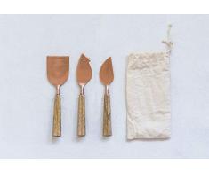 Creative Co-op Käsemesser, mit Griffen und Tasche, Messing, Edelstahl, Braun, 3 Stück