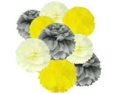 Wrapables Set 18 Stück Seidenpapier Pom Pom Party Dekorationen für Hochzeiten, Geburtstag Parteien Baby Duschen und Kinderzimmer Decor, grau/gelb/elfenbeinfarben