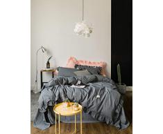 DOLDOA Baumwoll-Bettwäsche-Set, 3 Teile (2 Kissenbezüge, 1 Bettbezug), weiches und atmungsaktives Bettbezug-Set für Mädchen, Kinder, passend zu jedem Schlafzimmer-Stil Twin - 68 x 86 inch dunkelgrau