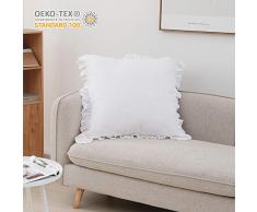 Simple&Opulence Bettwäsche-Set aus 100% Leinen, einfarbig, Stickerei-Bordüre, Doppelbett, King-Size-Bett (mehrfarbige Optionen) Euro Shams weiß