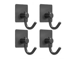 XIGOO Selbstklebende Haken für Badetücher, Handtuchhaken zum Aufkleben an der Wandmontage, Kleiderhaken für Schlüssel, Kleiderhaken, superstark, strapazierfähig, Edelstahl, 4 Stück 1.77 x 1.77 Adhesive Black Hooks 4 Packs
