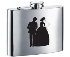 VisolSweet Bräutigam und Braut Edelstahl Flachmann, 6-ounce, Satin Finish, Chrom