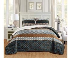 Chezmoi Collection Micromink Sherpa Wendebettwäsche, 3-teilig Modern Queen Medaillon blau/braun