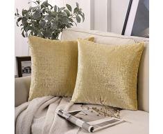 Phantoscope Set von 2 luxuriösen Chenille Roving gewebt quadratisch Überwurf Kissenbezug Kissenbezug für Couch Bett und Stuhl 18 x 18 gelb