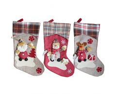 Jia Shu Cheng Weihnachtsstrumpf, 45,7 cm, 3er-Set mit Weihnachtsmann, Schneemann, Rentier, Weihnachtsfigur, 3D-Plüsch-Kunstfell-Manschette, Weihnachtsdekoration, Party. New-c