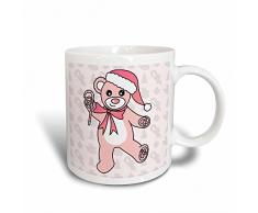 3dRose Weihnachten Tanzende Pink Teddy Bär mit Santa Hat Tasse, Keramik, Mehrfarbig, 10,2 x 7,62 x 9,52 cm